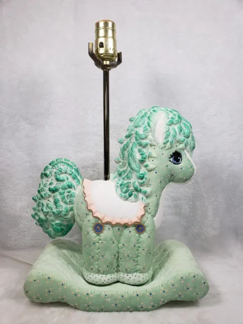 Vtg HTF MCM Atlantic Mold Handmade Ceramic Rocking Horse Lamp Green Nursery Baby