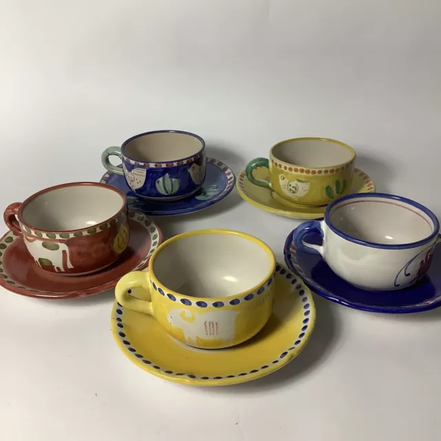 Italian cup and saucer set 10 Pieces Hand Painted Ceramica Solimene Vietri, CAS