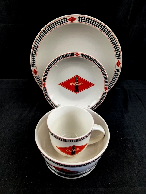 VINTAGE GIBSON COCA- Cola Dinnerware, Checkered Pattern 4 Piece Setting ...