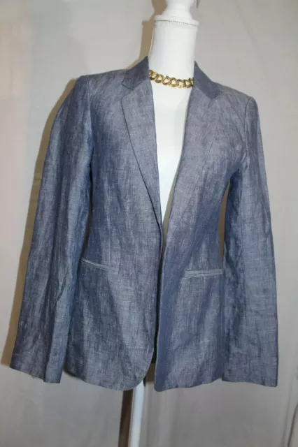 New SZ 8 JOIE Mehira Woven Linen Blue Blend Notch Lapel Jacket Blazer $278