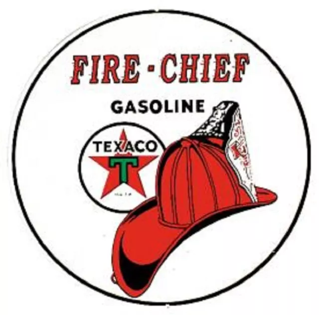 Texaco Fire-Chief Gasoline ROUND TIN SIGN Metal Garage Station Gas and Oil Ad