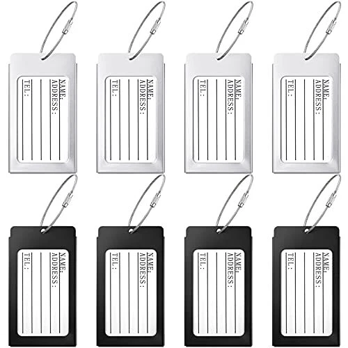 8 Pieces Luggage Tags Business Card Holder Aluminium Metal Travel ID Bag Tag
