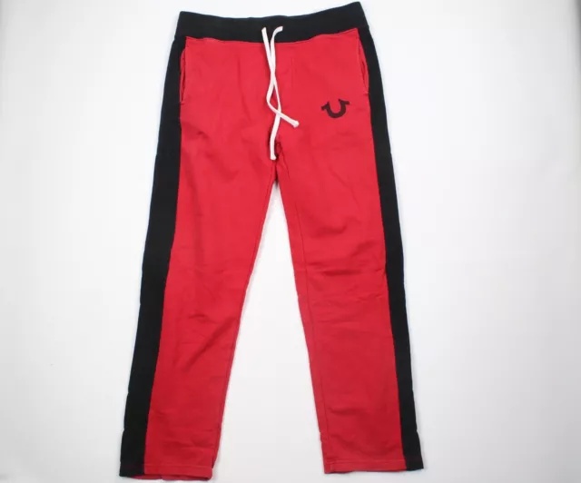 True Religion Mens Size Large Faded Color Block Heavyweight Sweatpants Pants Red