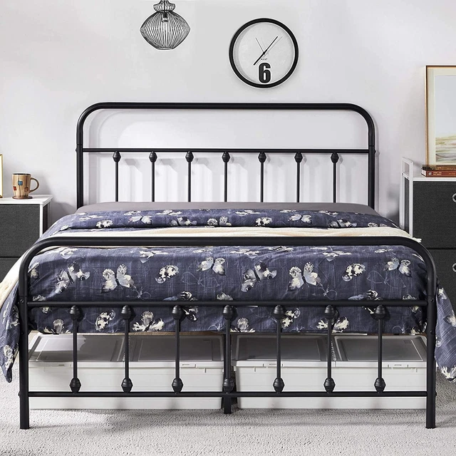 Classic Metal Platform Bed Frame Mattress Foundation with Victorian Style Iron-A