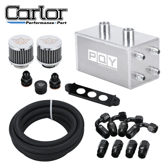 4 PORT 10AN Oil Catch Can Kit w/Dual Breather Filter For Honda Civic 92