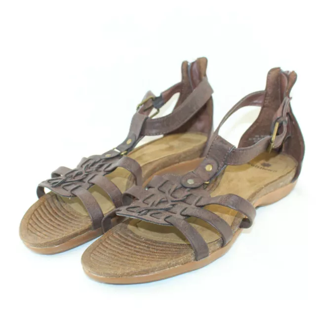 RUFF HEWN womens sandals shoe size 10 M brown faux leather heel zip ankle buckle