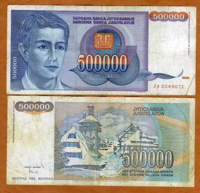 Yugoslavia, 500000 (500,000) Dinara, 1993 P-119r, F ZA - REPLACEMENT