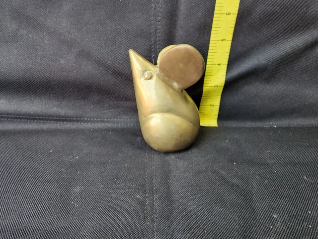 Antique Cast Yellow Brass Mouse Big Ears Paperwieght Door Stop Shelf Decor