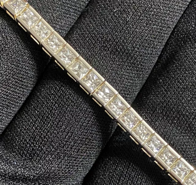 Nice Estate Sterling Silver Square Cut Cubic Zirconia Tennis Bracelet 7.25" Long