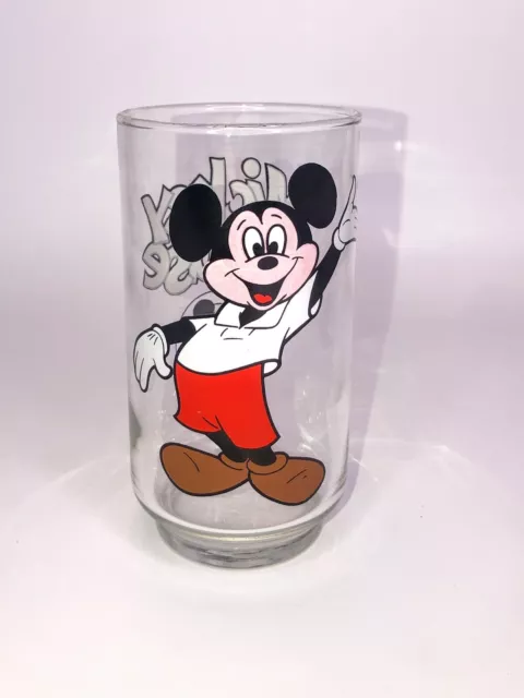 Vintage 1980s Mickey Mouse Club House 12 oz Glass Tumbler Mickey Waving Clear