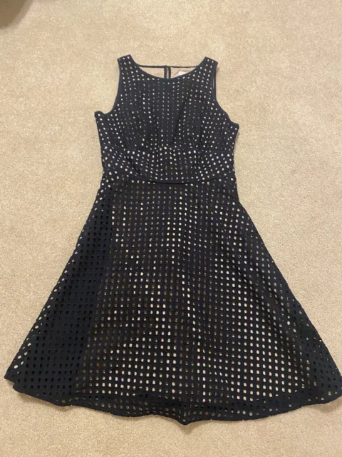 ANN TAYLOR LOFT Sleeveless Black Eyelet w/ Tan Overlay Fit & Flare Dress Size 4