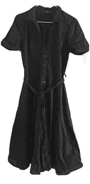 Robe Chemisier Noir Coupe Patineuse Évasée Lien Taille Col V H&M Taille 38