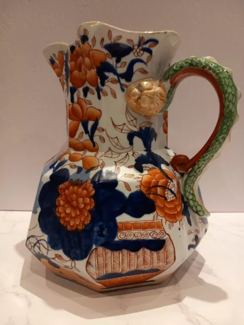 Large Antigue Georgian  Octagonal Imari/serpent design Jug 21cm Tall Circa 1800s