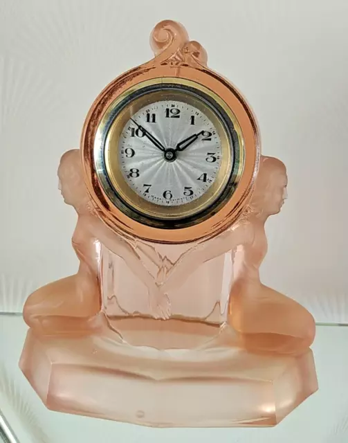 Walther & Söhne Art Deco Peach/Pink Glass Windsor Clock circa 1935