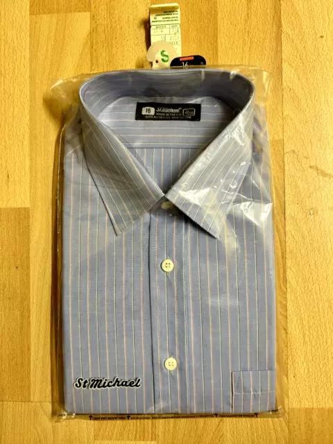 Camicia A Righe Blu Vintage St Michael Large 16' Stile Anni '80 Nuova Rockabilly