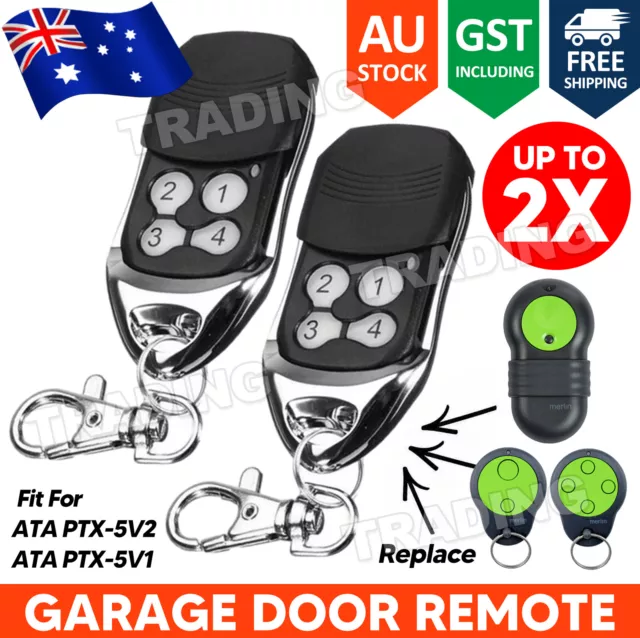 UPTO 2PCS merlin ATA PTX-5V2、ATA PTX-5V1 Compatible Garage Door Remote Control