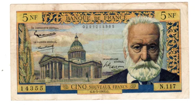 FRANCE Billet 5 NF FRANCS 06/05/1964 VICTOR HUGO 14355 N.117 TTB