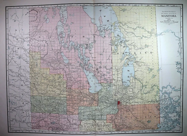Huge Pristine 1912 McNally Atlas Map ~ MANITOBA, CANADA ~ (XXL20x28) #1282
