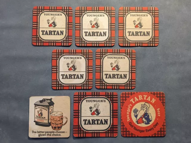 8 x Vintage Beer Mats Younger's Tartan, 1970's - Various designs - Man Cave