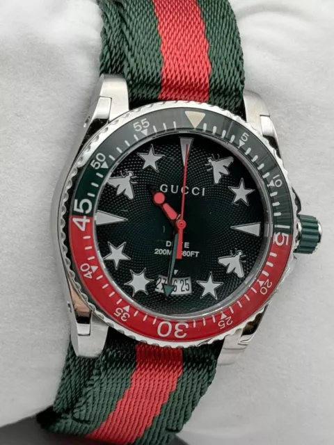 GUCCI DIVE YA136339 Quartz Watch Green Dial 40Mm Red Green Strap