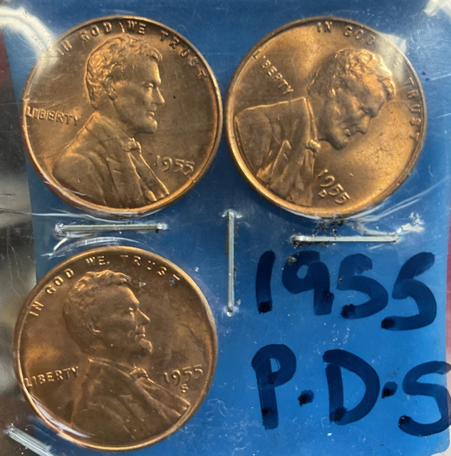 1955  Pds  Mint  Lot 3 Lincoln Wheat Pennies Cent Bu Red Gem Unc