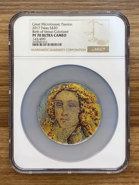 2017 Palau BIRTH OF VENUS Great Micromosaic Passion 3 Oz Silver Coin NGC PF70