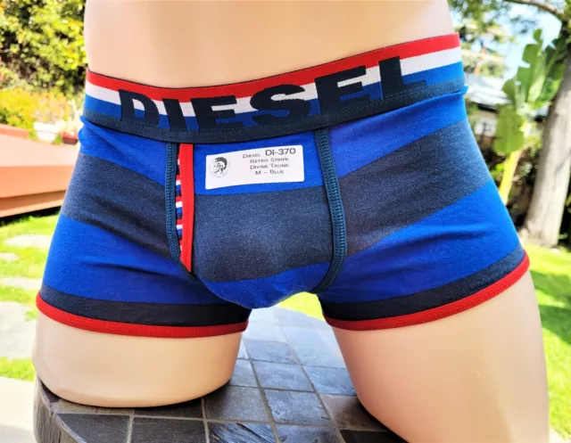 Vintage circa 2014 DIESEL Blue Retro Stripe DIVINE Boxer Brief Trunk MEDIUM DI-3