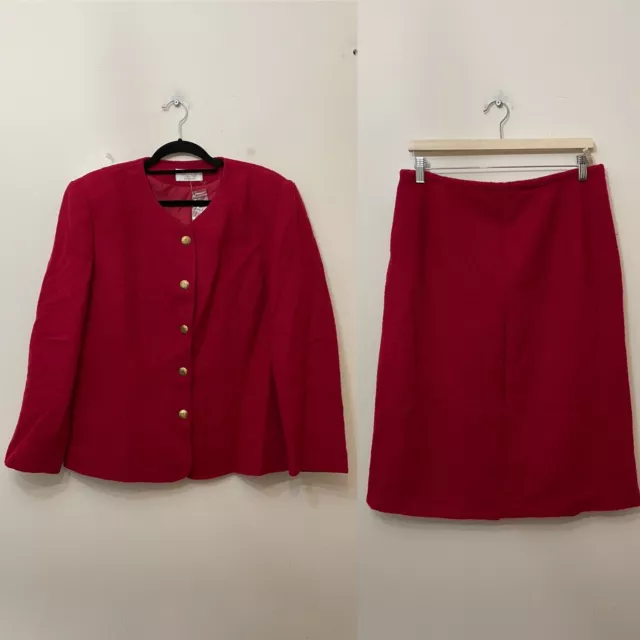 Gonna blazer Eastex Heirloom giacca rossa fibbia bottone lana taglia 18