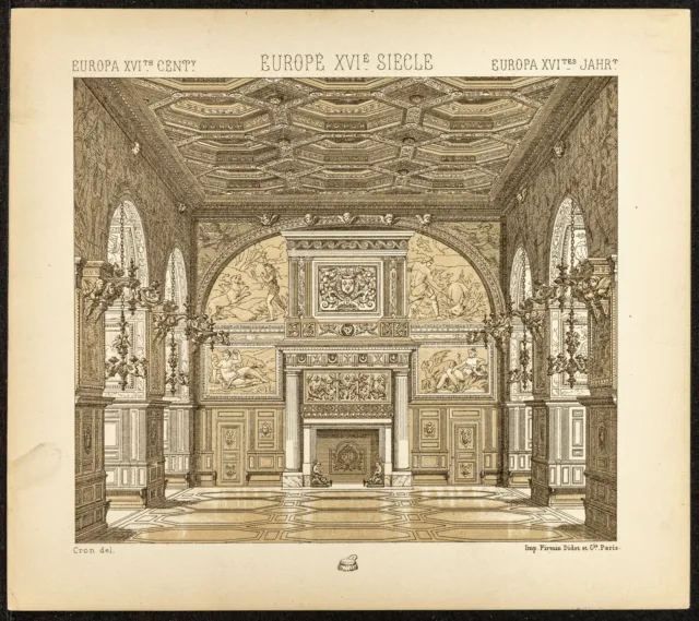 1890 - Galería De Henri II Al Castillo De Fontainebleau - Litografía Antigua
