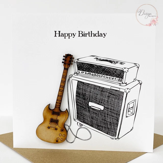 WOODEN ELECTRIC GUITAR Birthday Card Husband Son GIBSON SG - AC/DC £4. ...