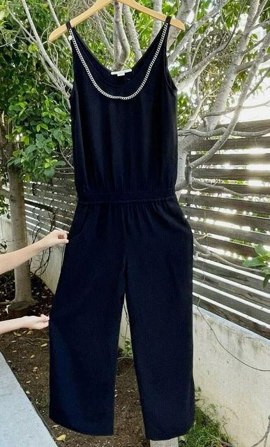 Stella McCartney Jumpsuit Smocked Waist Sleeveless Chain-Trim Neck Wide Leg 44