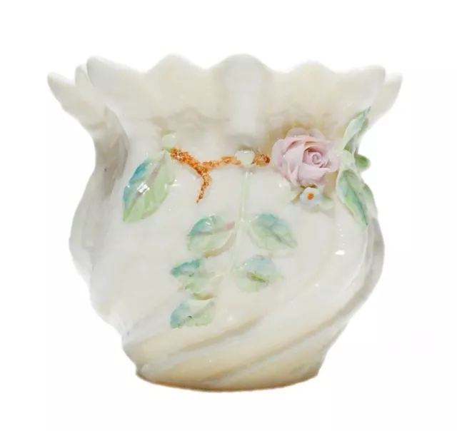 Vintage Ireland BELLEEK Neptune Sea Shell High Relief Floral Porcelain Vase