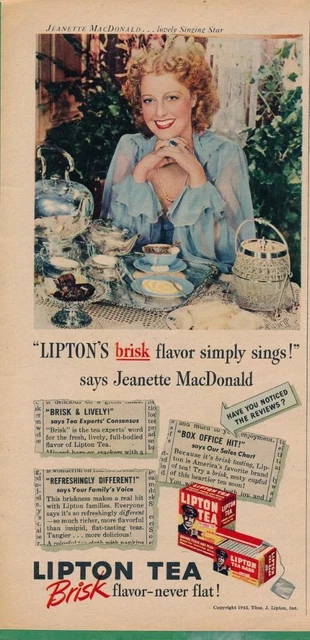 Magazine Ad - 1945 - Lipton Tea - World War 2 - Jeanette MacDonald