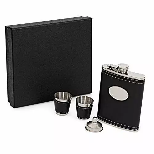 Stainless Steel Hip Flask Set with Gift Box, 9 Oz with Funnel and 2 Shot Cups