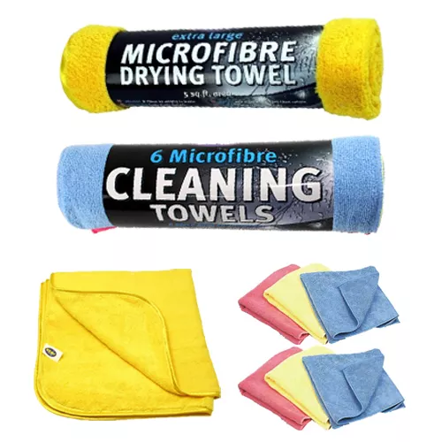 Extra Large XL 5 Sq Ft Thick Microfibre Drying Towel + 6 Cleaning Cloths Set