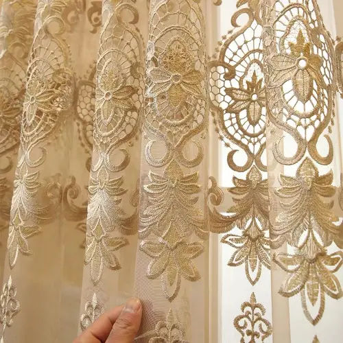 European Royal Luxury Beige Tulle Curtains Bedroom Window Curtains Room Drapes