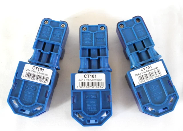 Click Ct101 3X CLICK FLOW 250V-20A PULL-APART 3 PIN CONNECTORS : CT101-M/CT-101-F ...