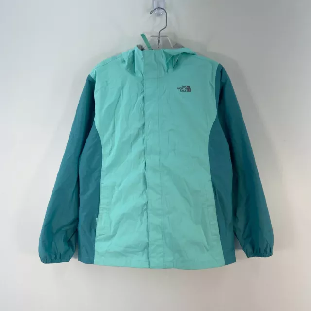 The North Face Blue Full Zip Hooded Windbreaker Rain Jacket Youth Girls Size XL