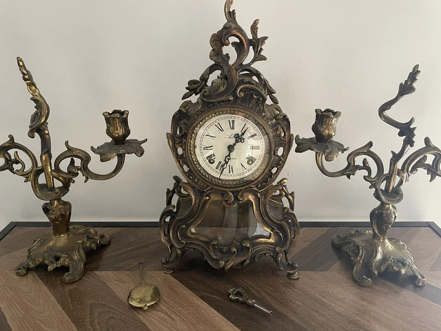 Cartel Pendule Ancien Style Louis XV - Bronze Et Marqueterie - Pièce Décorative Vintage