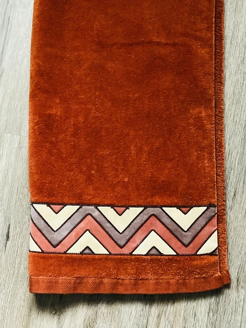 Vintage 70'S FIELDCREST BATH TOWEL USA RUST BURNT ORANGE Brown Zig Zag Chevron