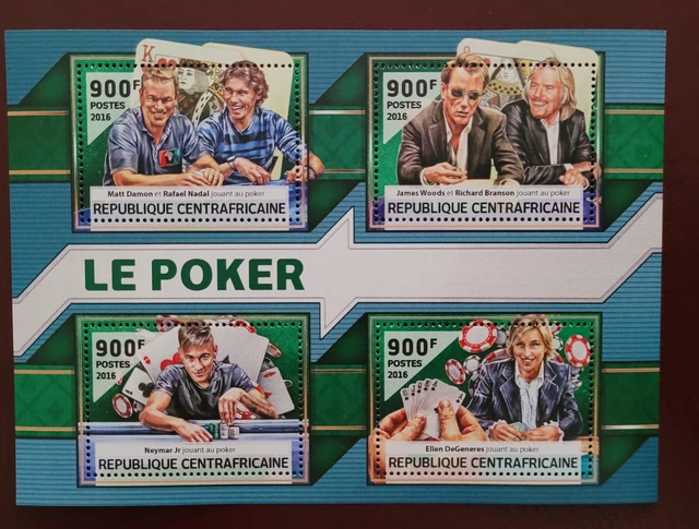 Rep Central African 2016/  Sports - Poker - Matt Damon, Ellen DeGeneres../ 4v ms