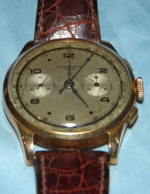 Cronografo in oro rosa 18k orologio vintage uomo carica manuale cinturino pelle