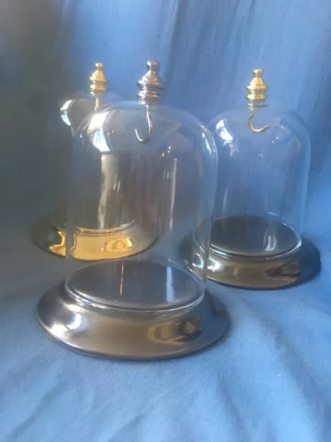 Glass Display Dome with center hook, 2 different metal finishes