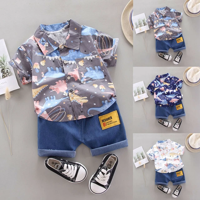 Top camicia da gentiluomo dinosauro cartone animato bambini bambini bambini + pantaloncini in denim