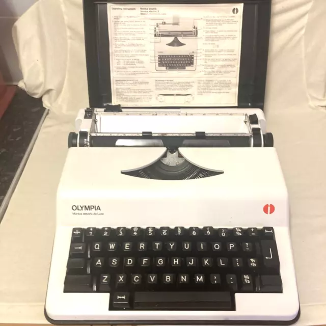 OLYMPIA Monica Electric Deluxe Model Portable Typewriter with Case 1960s