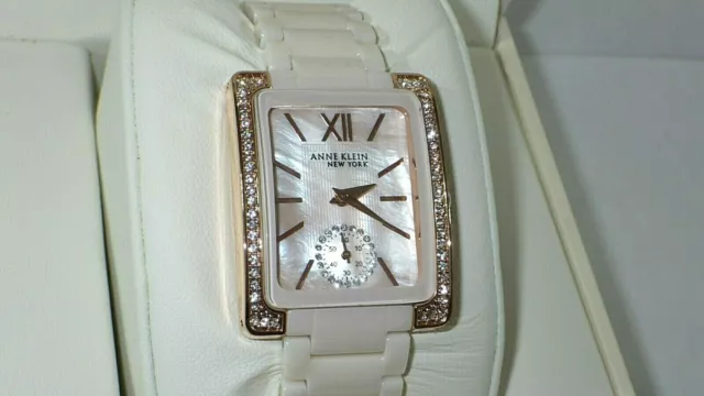 Anne Klein 12/2320LPRG Ladies Crystal Accented Ceramic & Rose Gold Tone Watch