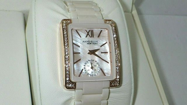 Anne Klein 12/2320LPRG Ladies Crystal Accented Ceramic & Rose Gold Tone Watch