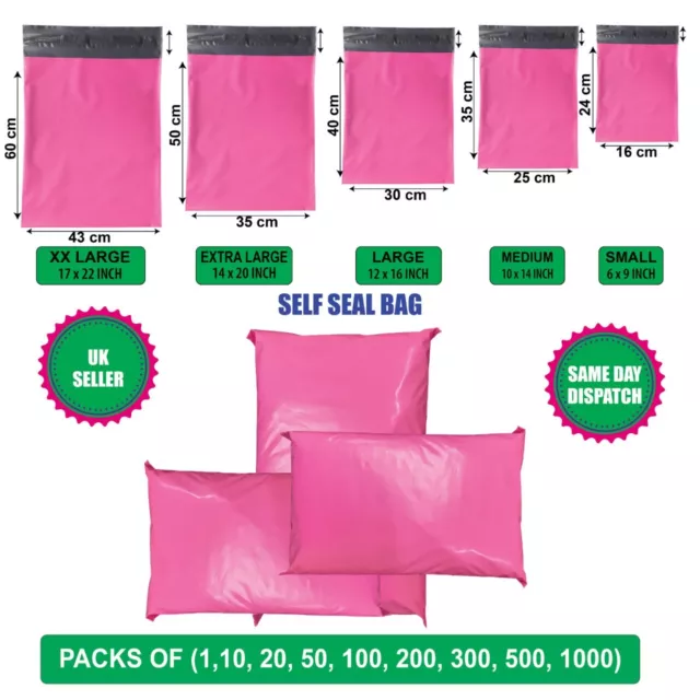 PINK Postal Mailing Bags Postage Coloured Plastic Packaging Parcel Shipping Bags