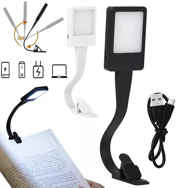 LED Book Reading Light Lamp USB Rechargeable Flexible Clip On Bed Desk Table AU