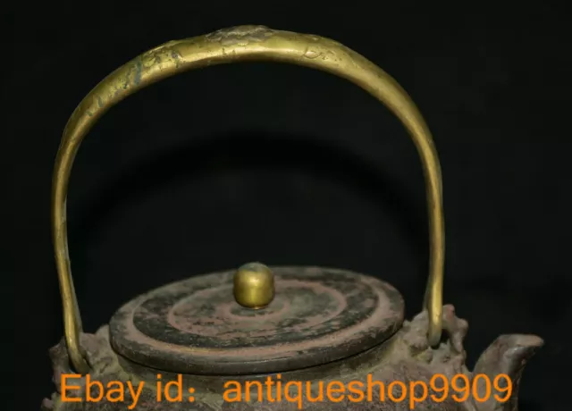 7 " Old Japan Japanese Bronze Gilt Flower Handle Swallow Bird Pattern Pot Teapot 2